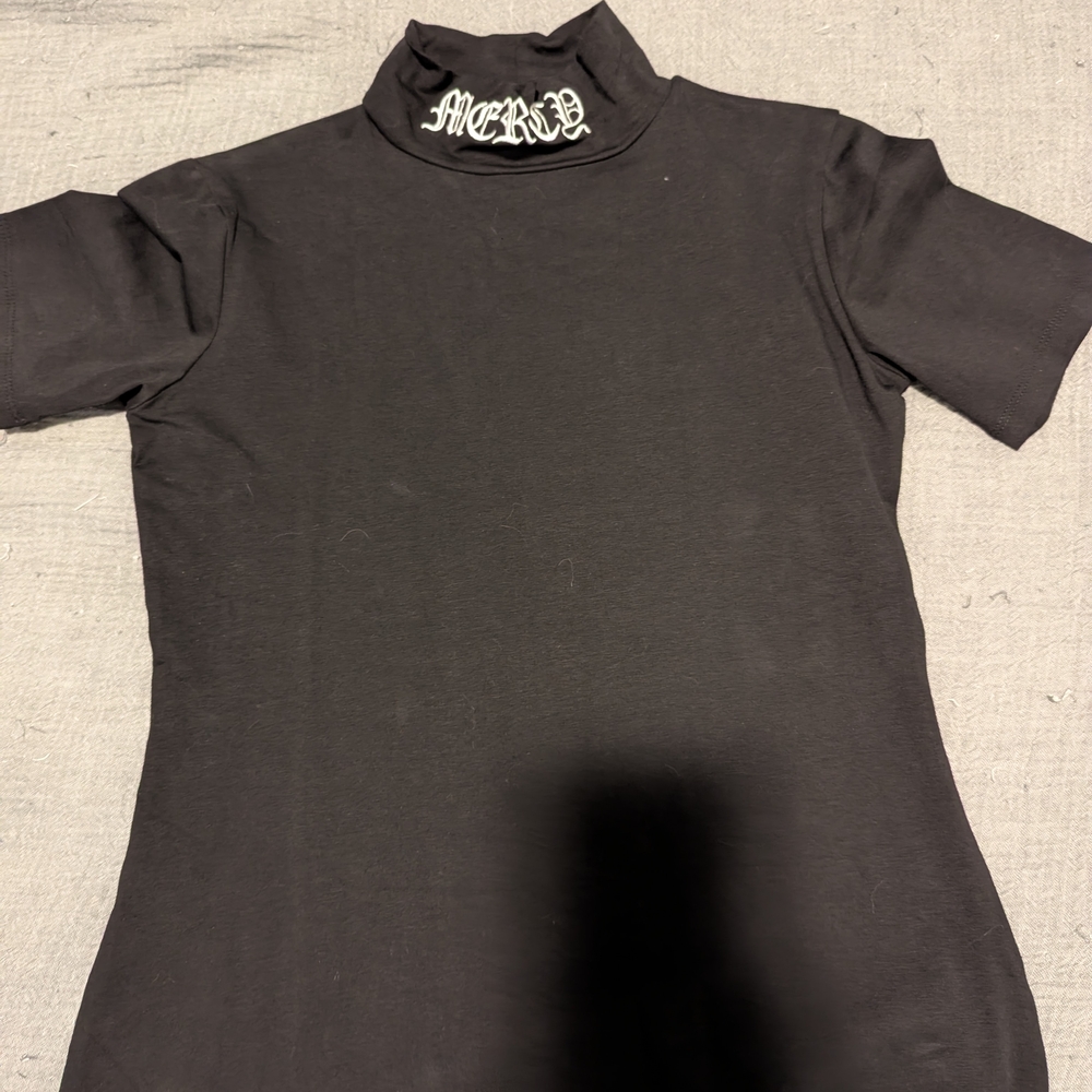 Killstar Black Turtleneck Top with Embroidered Collar